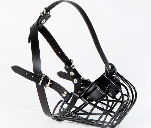 Black Leather Black Rubber Metal Muzzle