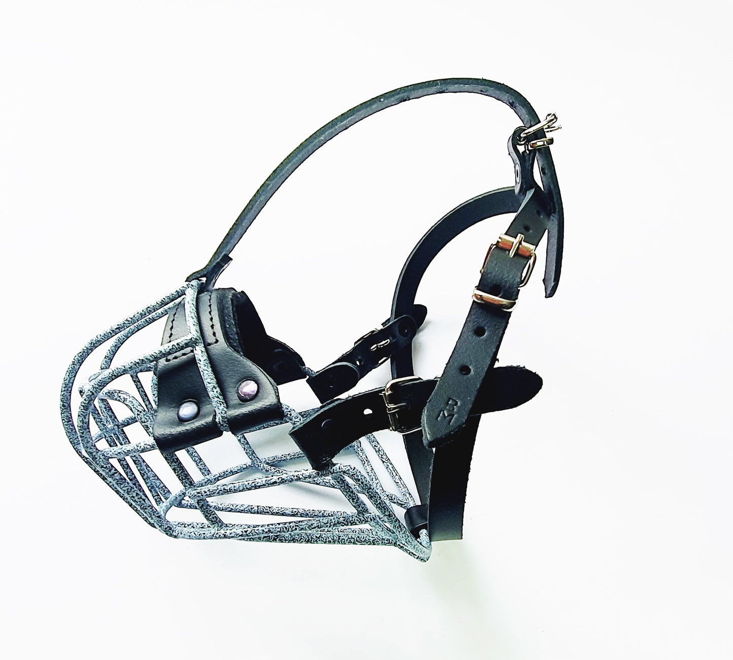 Spotted Black Leather Metal Muzzle