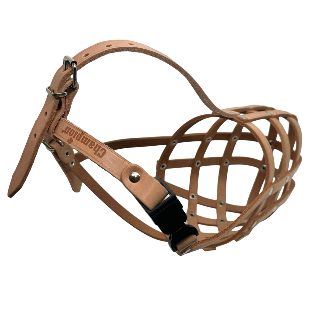 Strong Lightweight Leather Dog Muzzle for Caucasian Shepherd & other large dogs