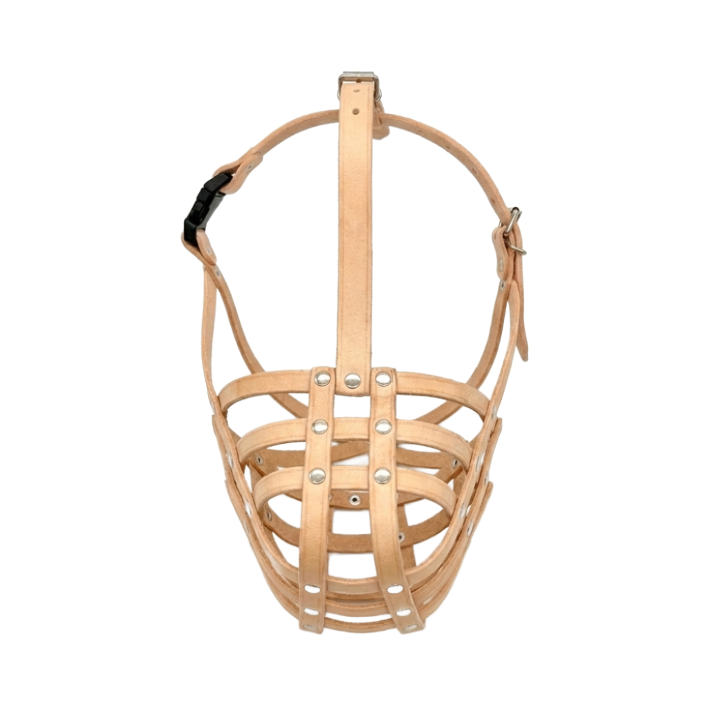 Lightweight Leather Dog Muzzle for Rottweiler, Mastiff and Similar Sized Dogs - Natural