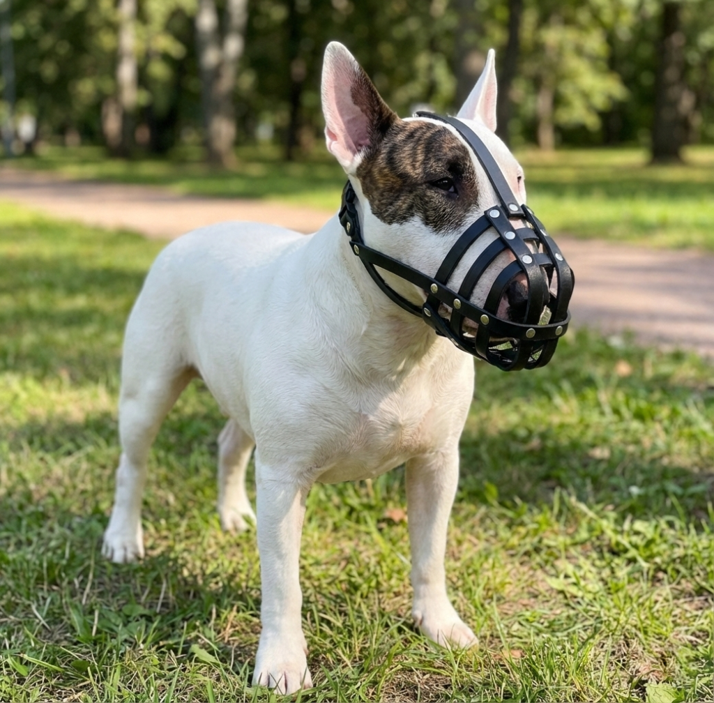 Lightweight Leather Dog Muzzle for English Bull Terrier and other similar snout