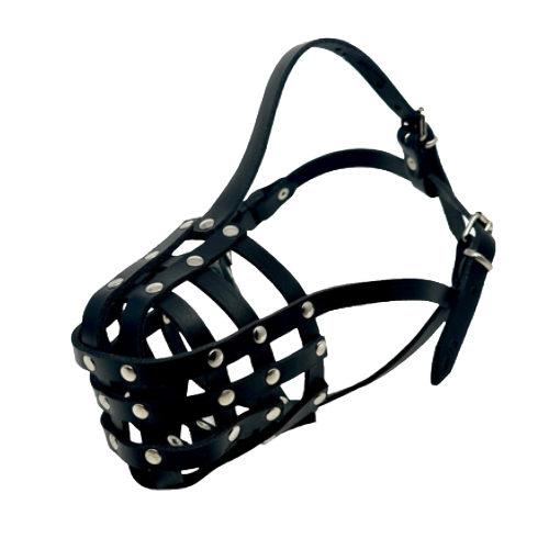 Handmade black leather dog muzzle