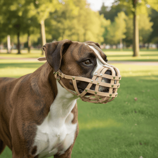 Lightweight Leather Dog Muzzle for Boxer and Similar Short Snouted Dogs | Real Leather Dog Muzzle
