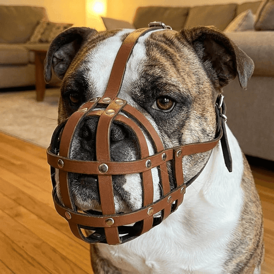 Light leather Dog Muzzle for English Bulldog and Other dogs with short snout