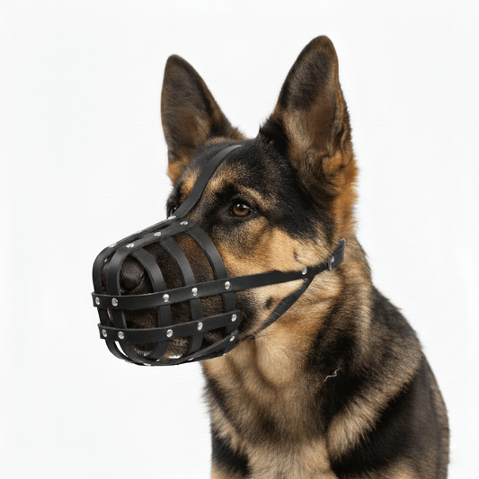 Strong Lightweight Leather Dog Muzzle for Caucasian Shepherd & other large dogs