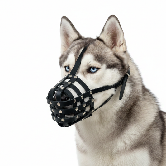Lightweight Leather Dog Muzzle for Spitz, Poodle, Husky and Other similar snouts
