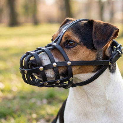 Lightweight Leather Dog Muzzle for Jack Russell and other similar dogs