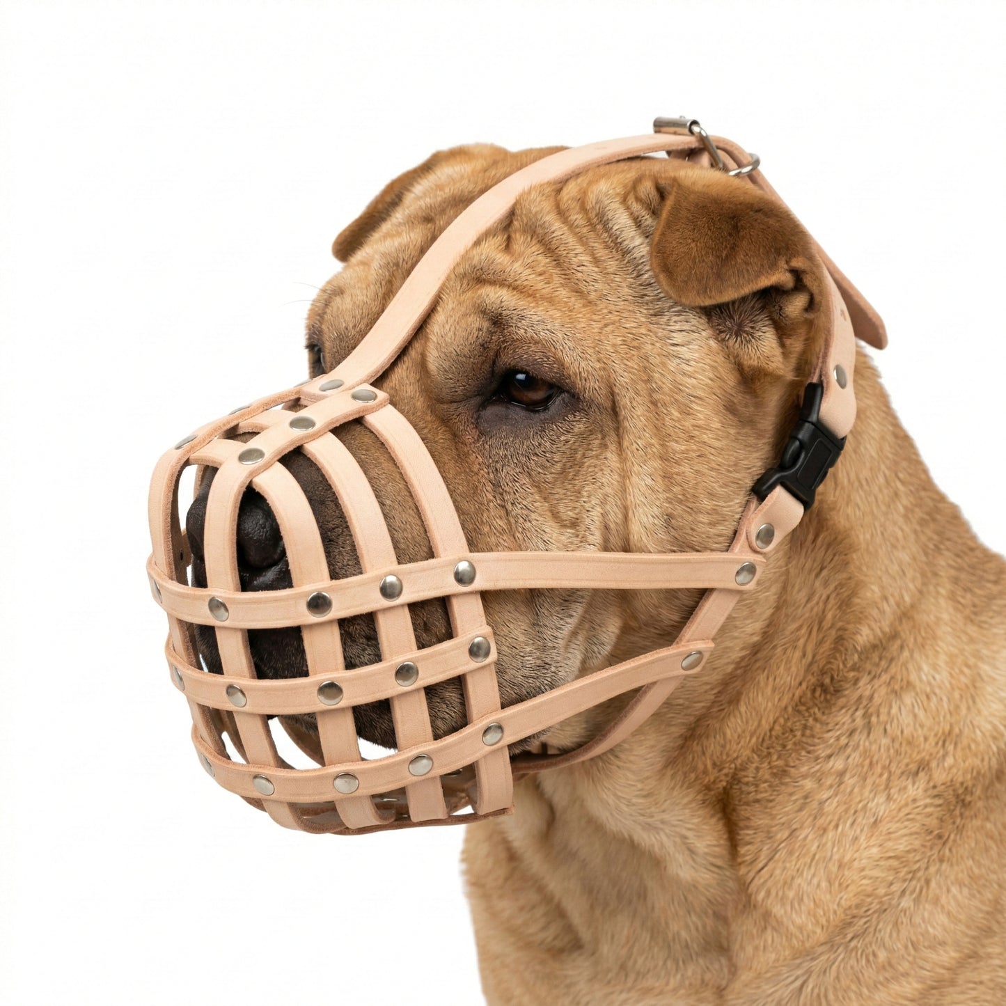 Lightweight Leather Dog Muzzle for Shar Pei and Other similar snouts