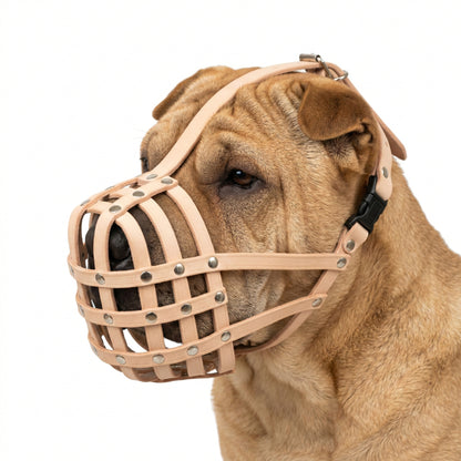 Lightweight Leather Dog Muzzle for Shar Pei and Other similar snouts