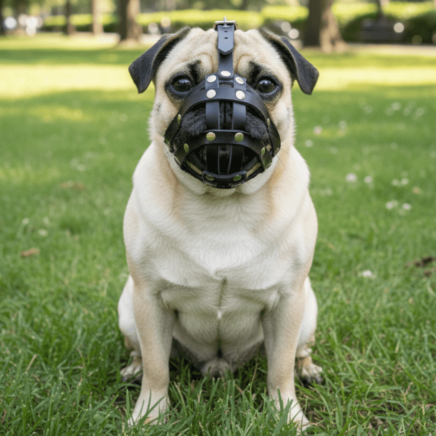 Light leather Dog Muzzle for Pug and other flat face faced short snout dogs