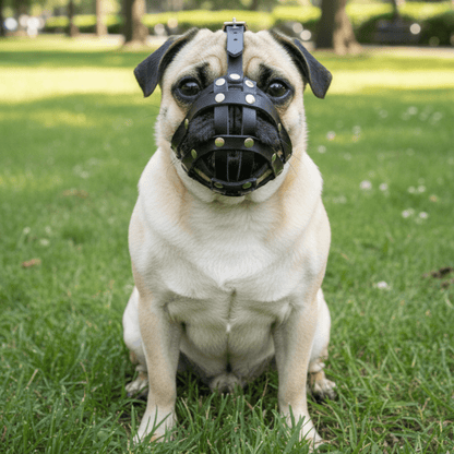 Light leather Dog Muzzle for Pug and other flat face faced short snout dogs