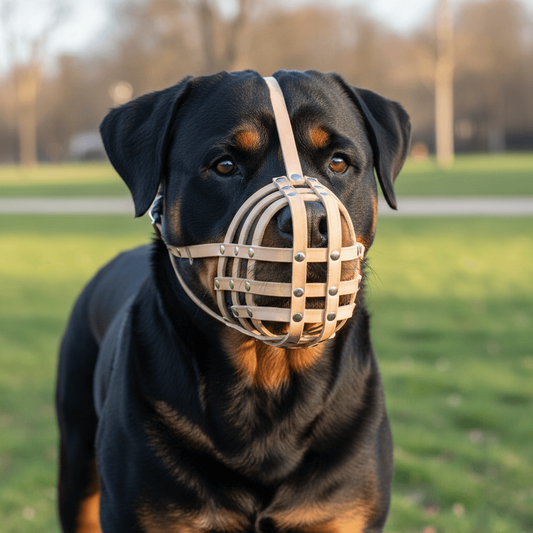 Lightweight Leather Dog Muzzle for Rottweiler, Mastiff and Similar Sized Dogs - Natural