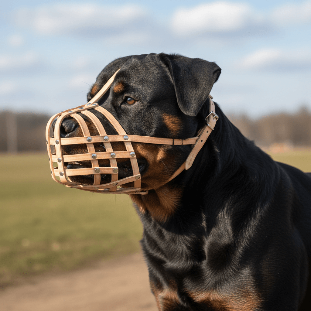 Lightweight Leather Dog Muzzle for Rottweiler, Mastiff and Similar Sized Dogs - Natural