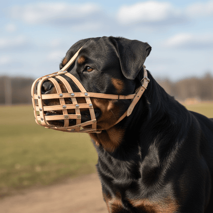 Lightweight Leather Dog Muzzle for Rottweiler, Mastiff and Similar Sized Dogs - Natural
