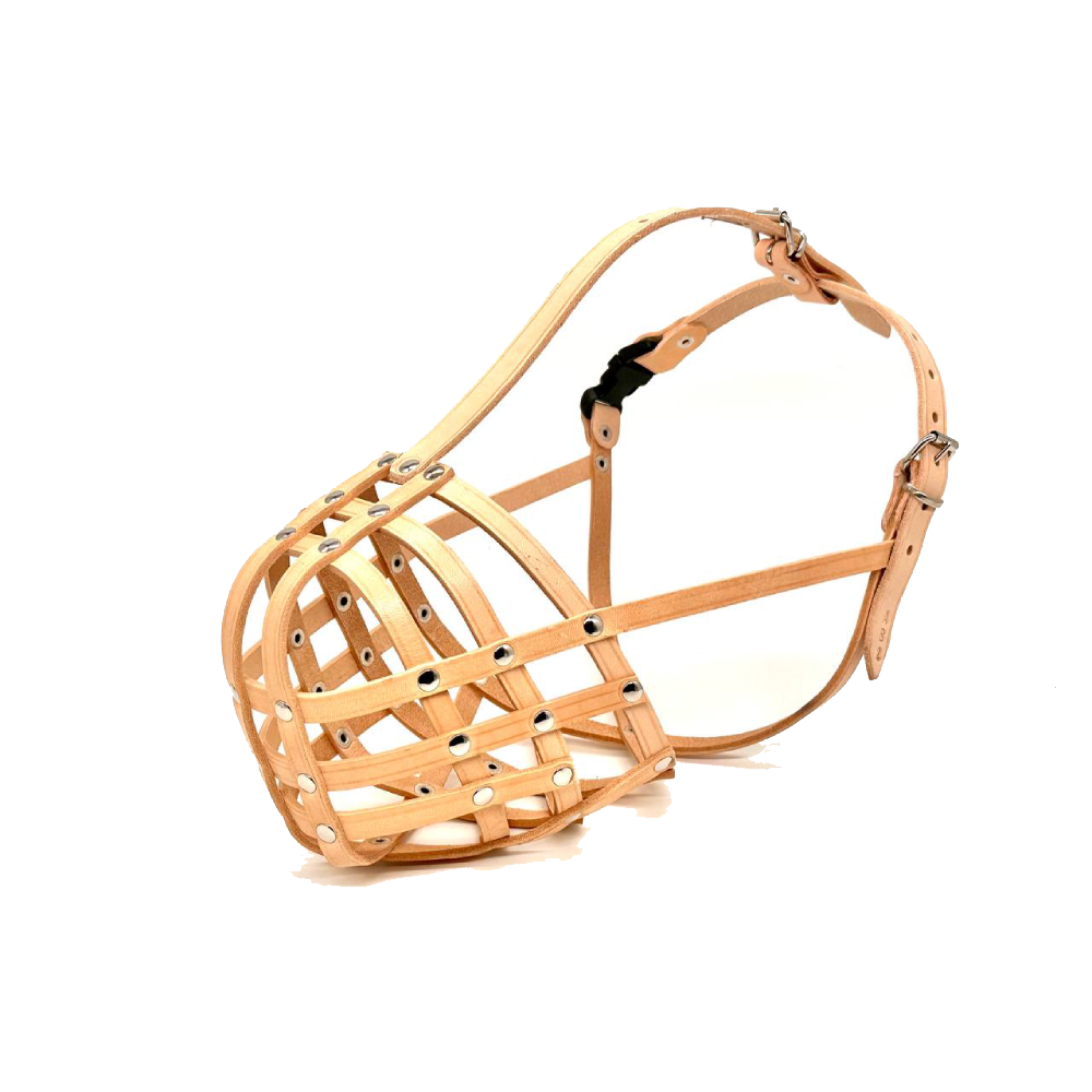 Lightweight Leather Dog Muzzle for Rottweiler, Mastiff and Similar Sized Dogs - Natural