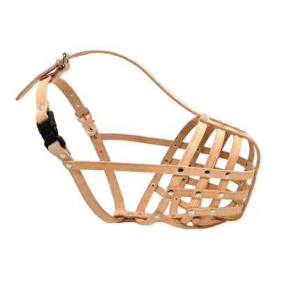 Lightweight Leather Dog Muzzle for Rottweiler, Mastiff and Similar Sized Dogs - Natural