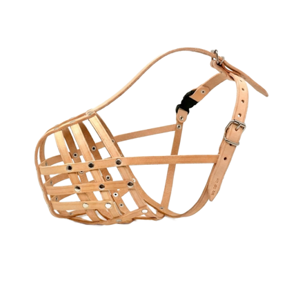 Lightweight Leather Dog Muzzle for Rottweiler, Mastiff and Similar Sized Dogs - Natural