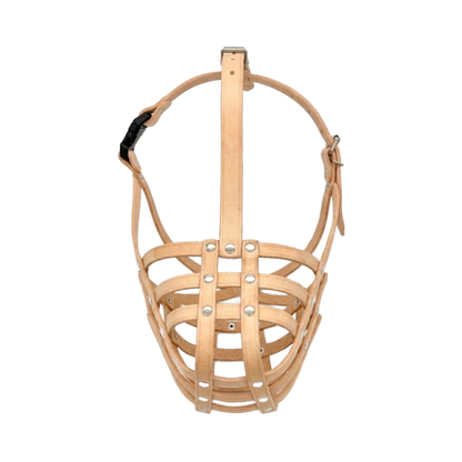 Lightweight Leather Dog Muzzle for Rottweiler, Mastiff and Similar Sized Dogs - Natural