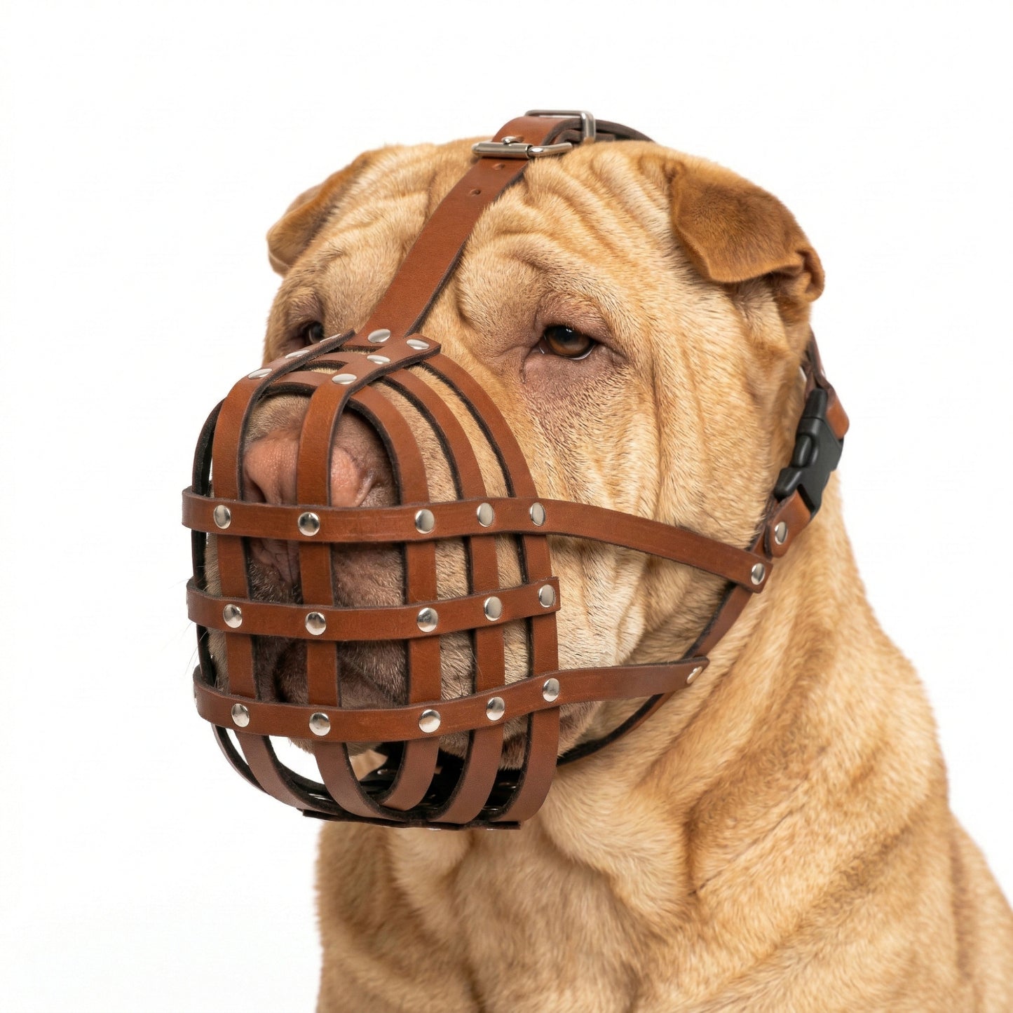 Lightweight Leather Dog Muzzle for Shar Pei and Other similar snouts